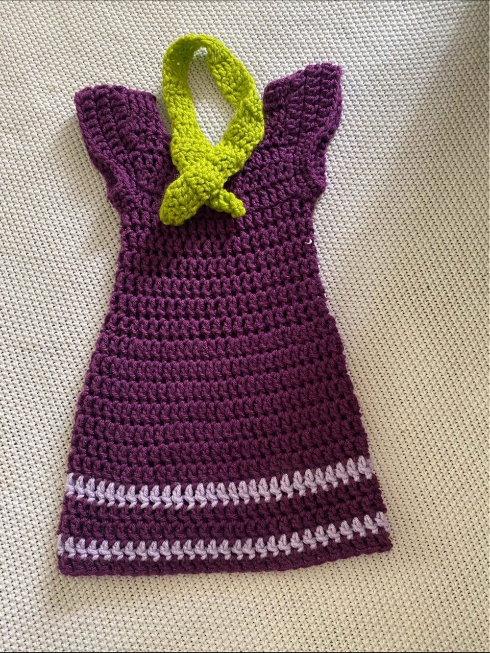 Crochet Purple Dress with Lime Green Accent Daphne dress